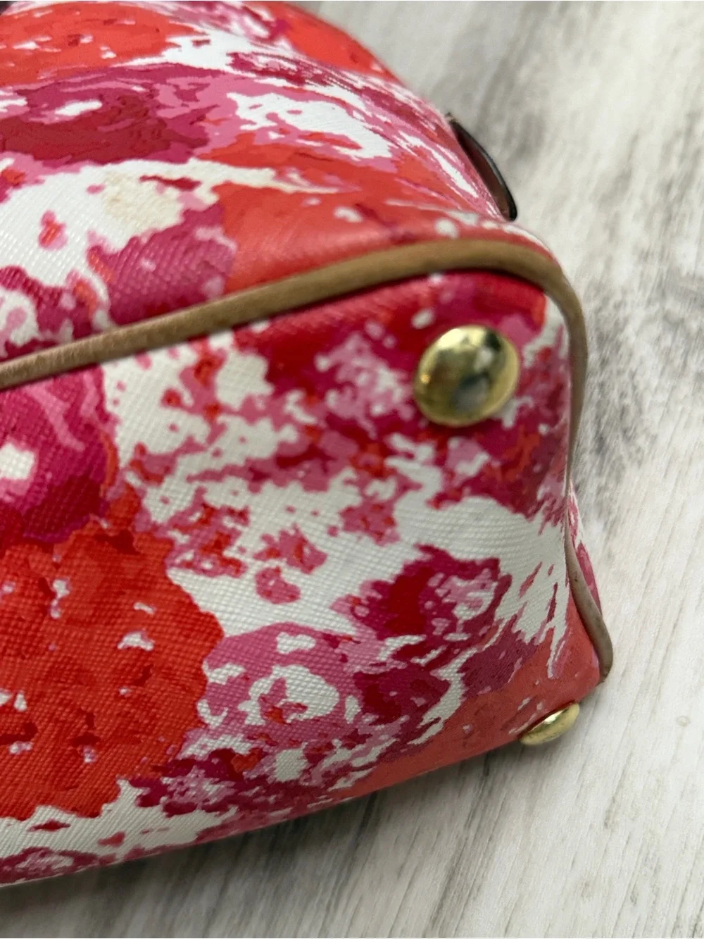 Coach Peyton Blossom Watercolor Satchel Pink Coral Multi Canvas Leather w/keytag